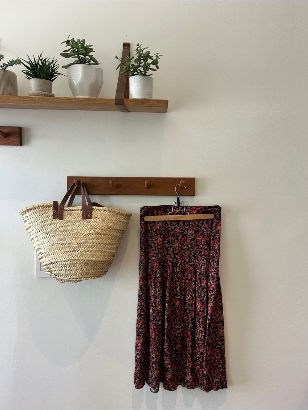 Sezane Silk Floral Maxi Skirt in Black and Pink